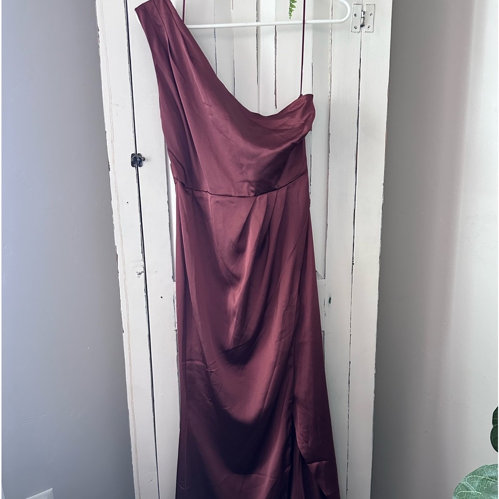 R.S.V.P. Sugarlips Satin One Shoulder Maxi Dress in color Cinnamon